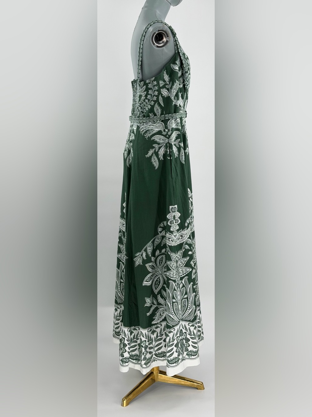 🆕 FARM Rio 🧿 NWT Miranda Buckles Maxi Dress, Dark Green & White Linen - Sz XL - Picture 6 of 15